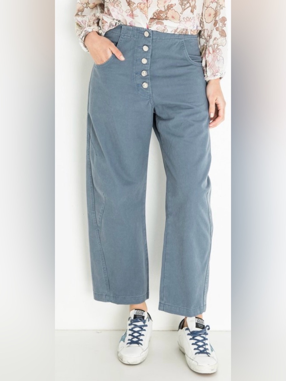 Rachel Comey Elkin Pants Slate Washed Blue Cotton Straight Leg Button Fly 4